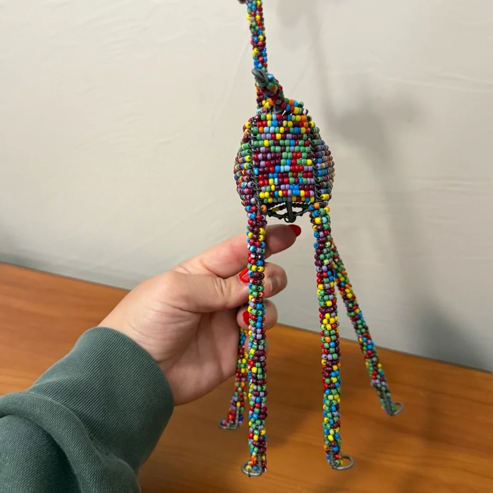 Handcrafted Color Beaded Wire African Sculpture Decoration 13" H Unique Abstract - Picture 6 of 7